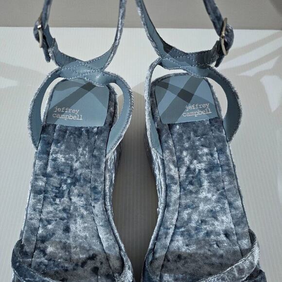 NEW Jeffrey Campbell Activate Sandal Chunky Platform Blue Crushed Velvet Size 8 - Picture 10 of 13